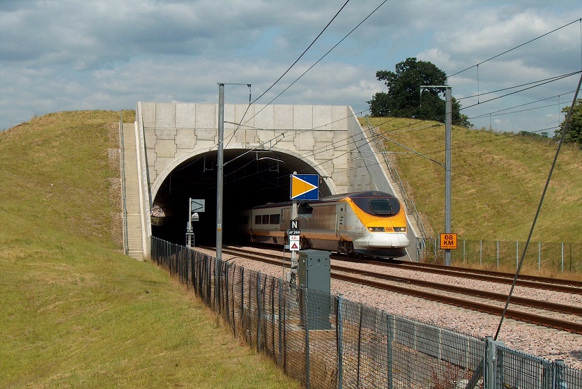 Precast arch solution, TechSpan® by Reinforced Earth, pictured used as a railway tunnel by a high-speed train