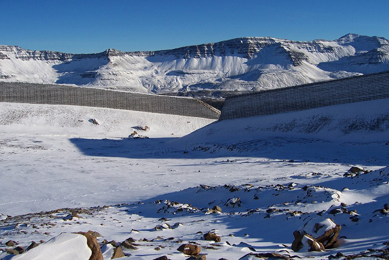 Protect avalanche barriers on a snow covered mountain