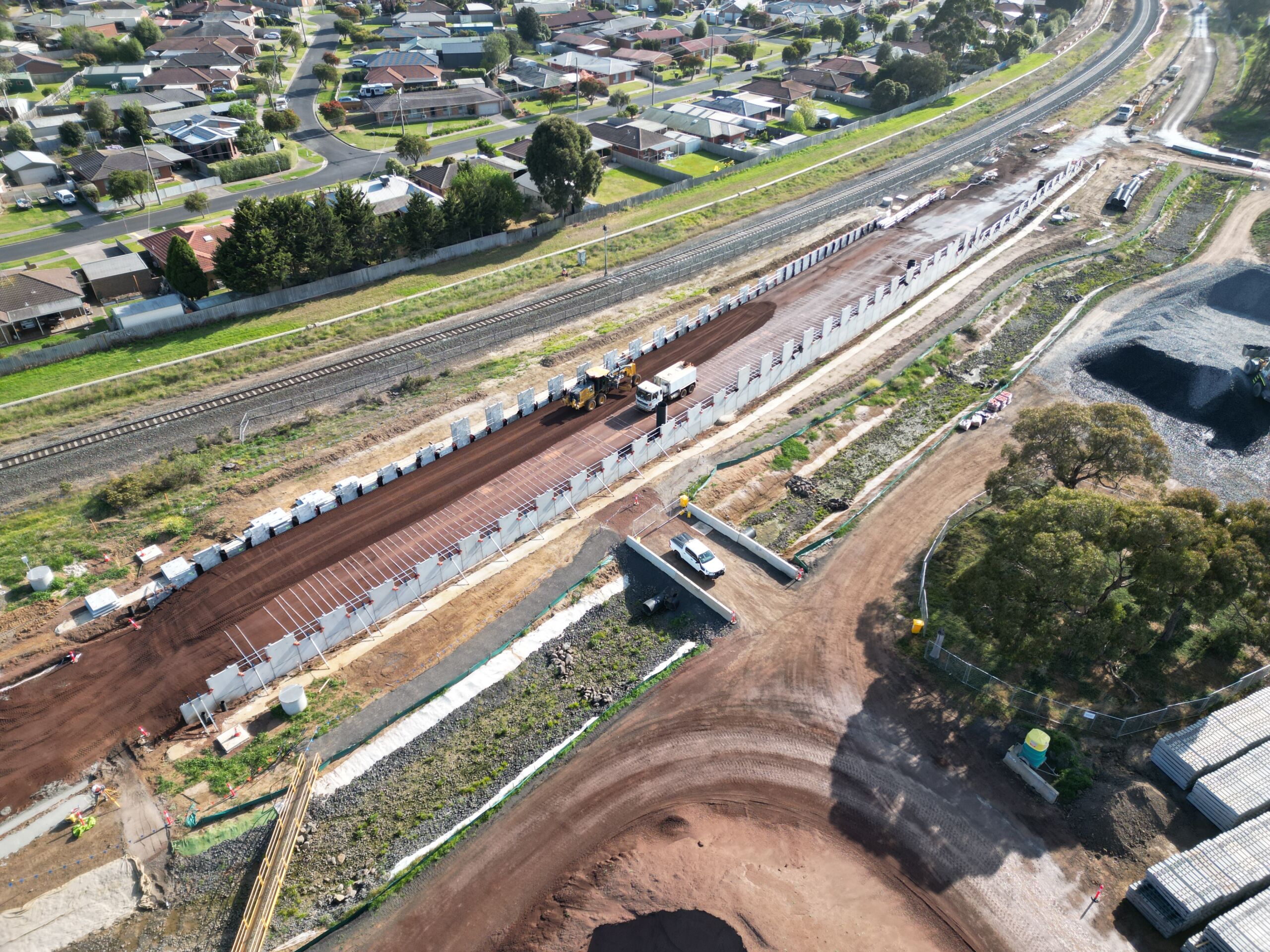 Aerial view of new construction works completed for the South Geelong to Waurn Ponds Duplication Rail Project