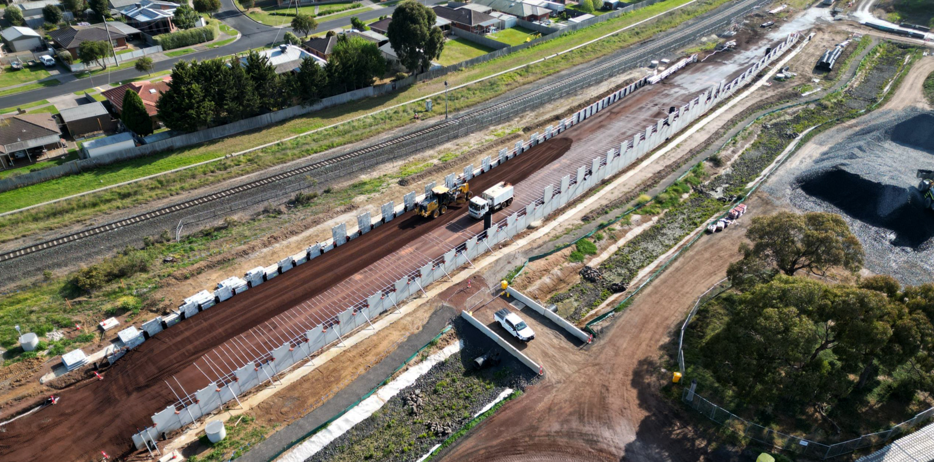 Aerial view of new construction works completed for the South Geelong to Waurn Ponds Duplication Rail Project